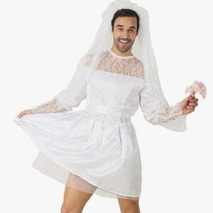 Funny Male White Bride Costume Men's Wedding Dress Novelty Fancy Dress